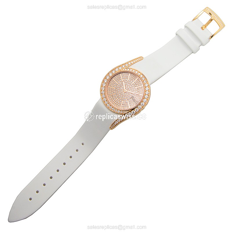 Piaget LIMELIGHT Quartz 18kt Rose Gold - Pink Dial - White Fabric Strap - Buckle Clasp - View 2