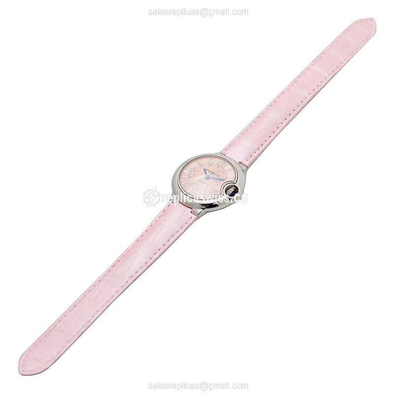 Cartier Ballon Bleu Replica - Automatic - Pink Dial - Leather Strap - Pink Clasp - View 2