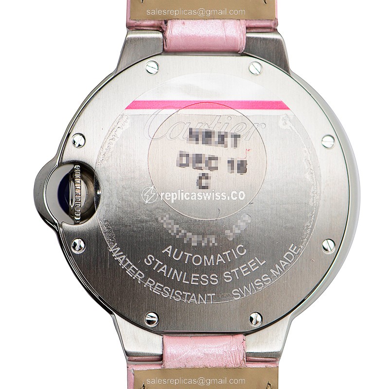 Cartier Ballon Bleu Replica - Automatic - Pink Dial - Leather Strap - Pink Clasp - View 3