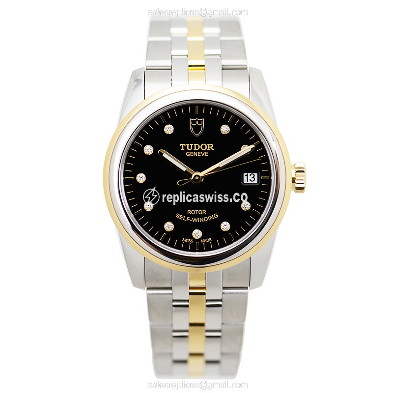 Tudor Glamour Date Replica - Automatic - Gold Steel - Black Dial - View 2