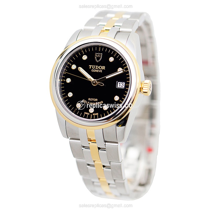 Tudor Glamour Date Replica - Automatic - Gold Steel - Black Dial - View 3
