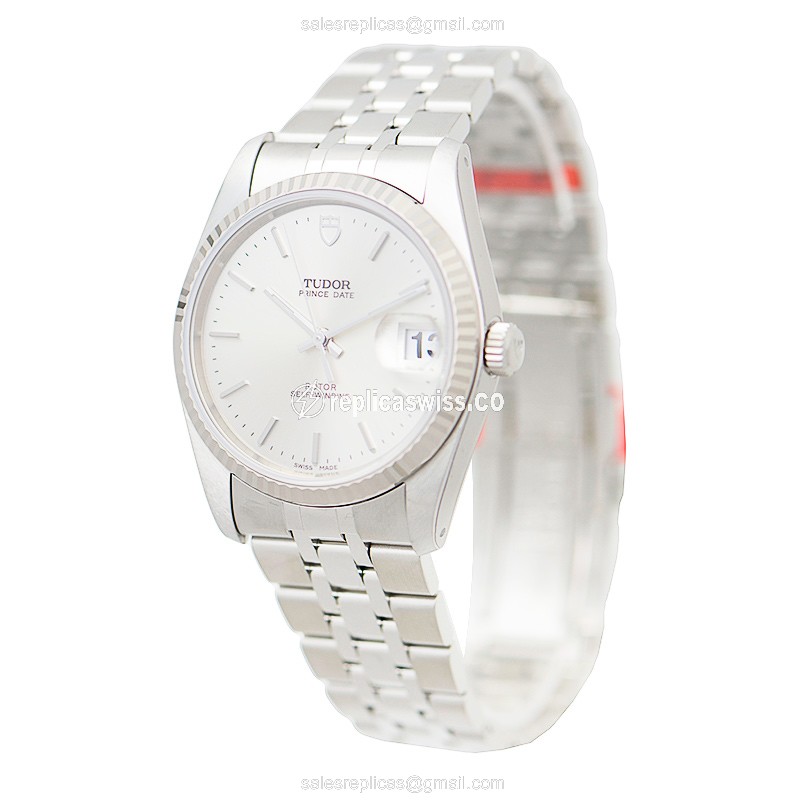 Tudor Prince Date Automatic Steel Silver Dial Clasp Silver Strap - View 3