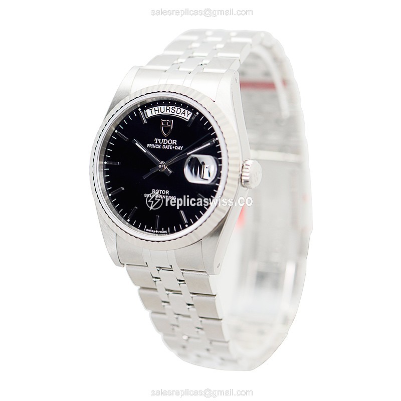 Automatic Tudor Prince Date-Day - Black Dial - Steel Case & Band - Clasp - View 3