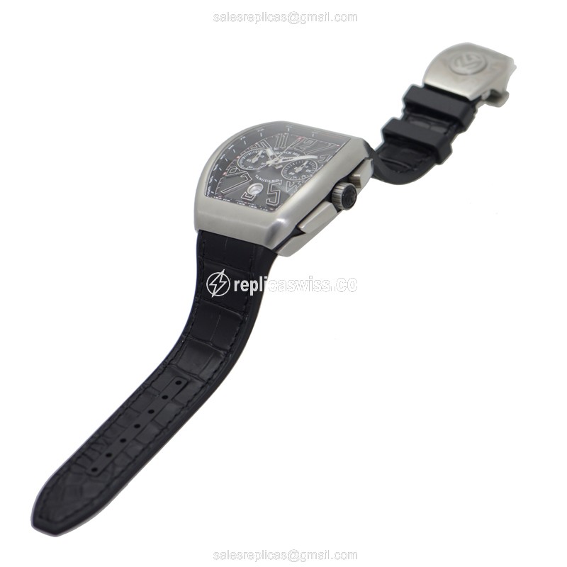Franck Muller V45 CC DT BR AC Vanguard - Automatic - Steel Case - Black Dial - Leather Strap - View 2