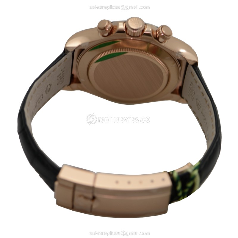 Rolex Daytona Replica - Automatic - 18kt Rose Gold - Black Dial - Leather Strap - View 3