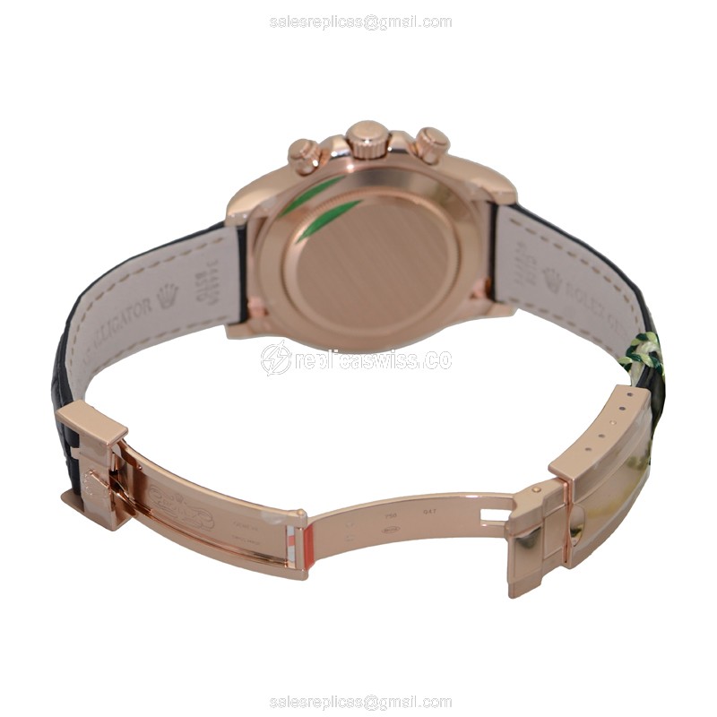Rolex Daytona Replica - Automatic - 18kt Rose Gold - Black Dial - Leather Strap - View 4