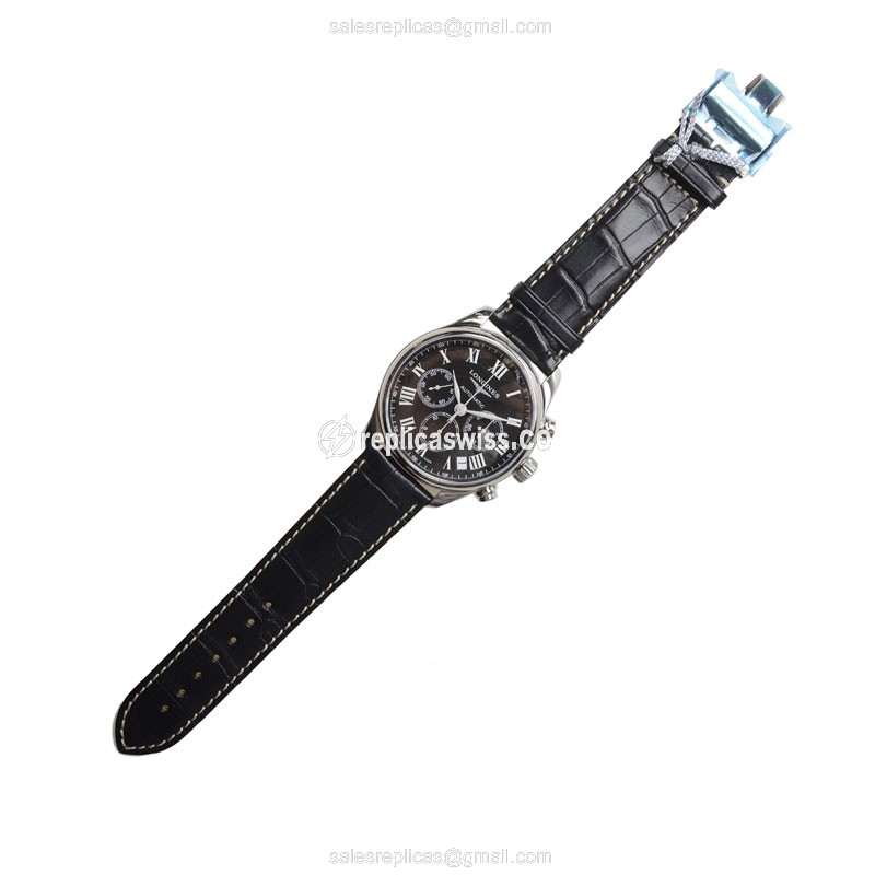 Longines L2.693.4.51.7 Replica - Automatic - Steel Case - Black Dial, Alligator Strap - View 2