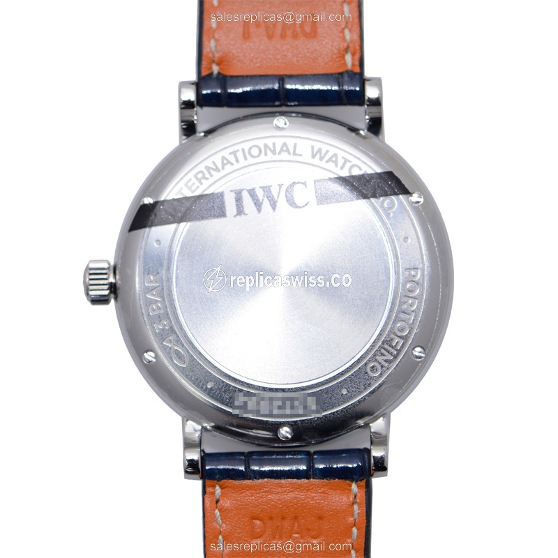 IWC Portofino Replica - Automatic - Stainless Steel & Diamond - Silver Dial - Blue Alligator Buckle - View 3