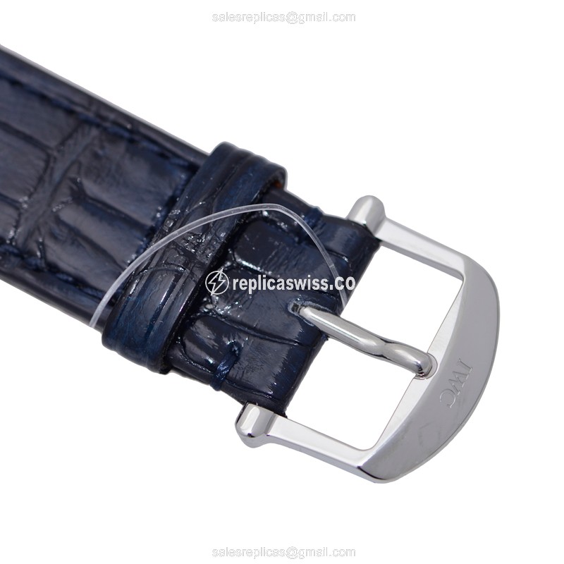 IWC Portofino Replica - Automatic - Stainless Steel & Diamond - Silver Dial - Blue Alligator Buckle - View 4