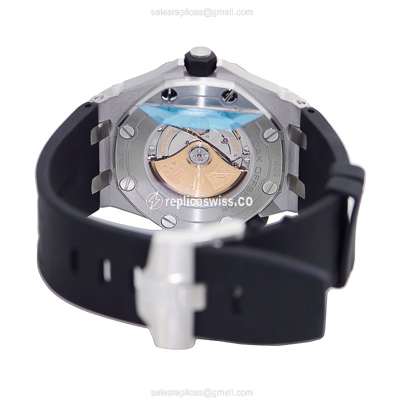 Audemars Piguet Royal Oak Offshore Replica - Automatic - Steel Case - Silver Dial - Black Rubber Strap - View 4