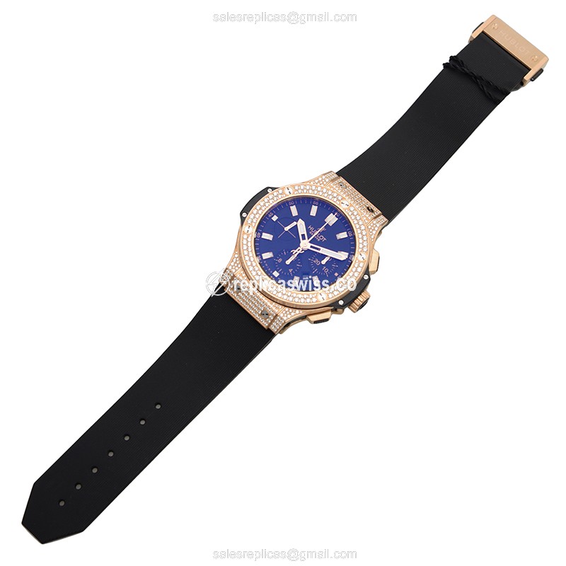 Hublot BIG BANG Replica - Automatic - 18kt Rose Gold - Diamonds - Black Dial - Rubber Strap - View 2