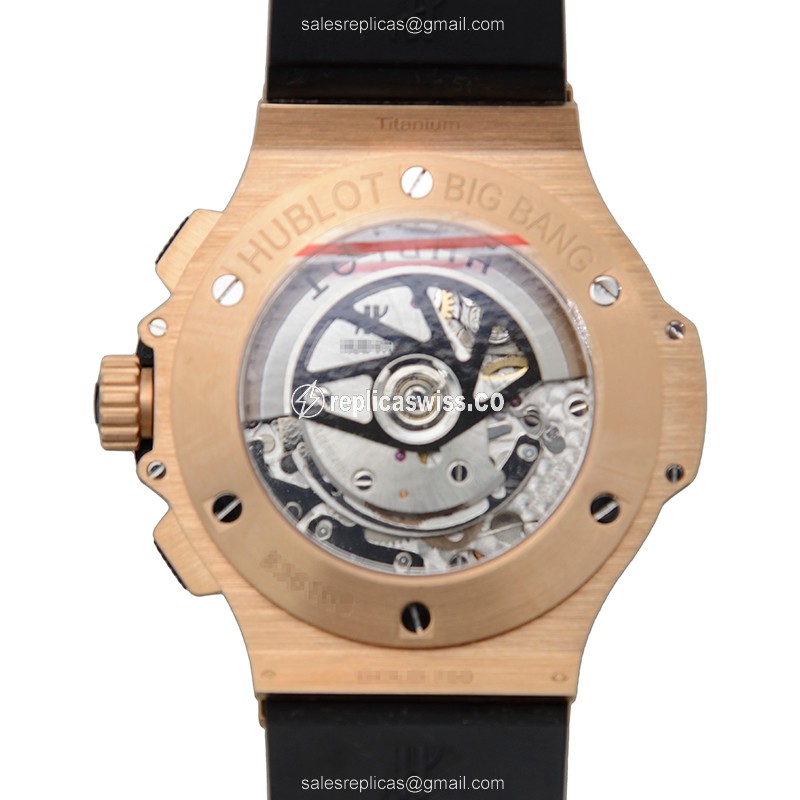 Hublot BIG BANG Replica - Automatic - 18kt Rose Gold - Diamonds - Black Dial - Rubber Strap - View 3