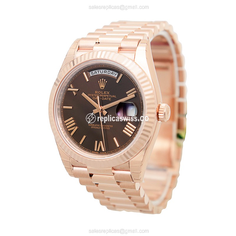Rolex Day-Date Replica: 18kt Gold Case, Brown Dial - Automatic - View 3