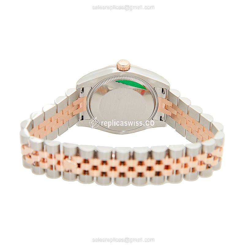 Rolex Lady Datejust Replica - Automatic - 18kt Rose Gold & Steel - Black Dial - Pink Strap - View 4