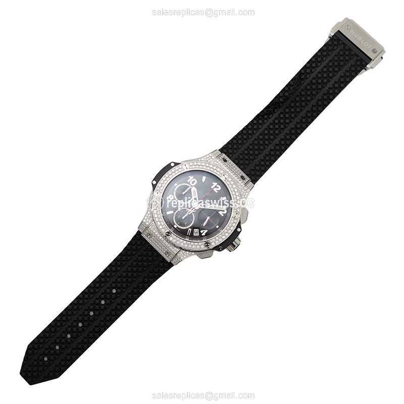 Hublot Big Bang Replica - Automatic - Stainless Steel & Diamond - Black Dial - Rubber Strap - View 2
