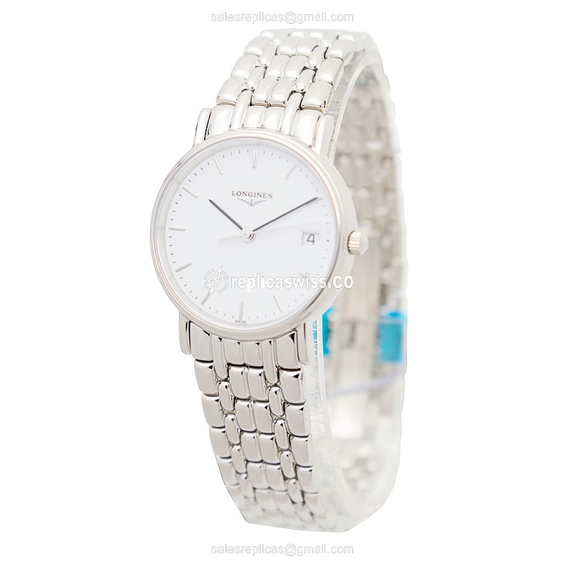 Longines Presence Replica - Quartz - Stainless Steel Case, White Dial - Silver Steel Strap - View 3
