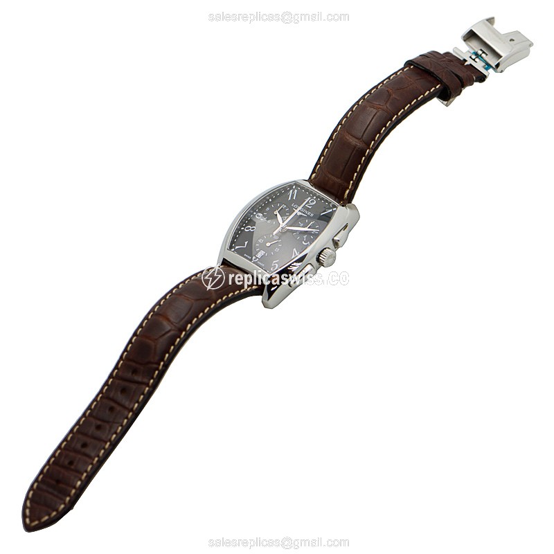 Longines EVIDENZA Quartz - Stainless Steel Case, Black Dial on Brown Leather Strap - View 2