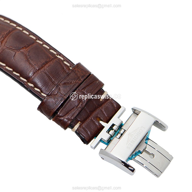 Longines EVIDENZA Quartz - Stainless Steel Case, Black Dial on Brown Leather Strap - View 4