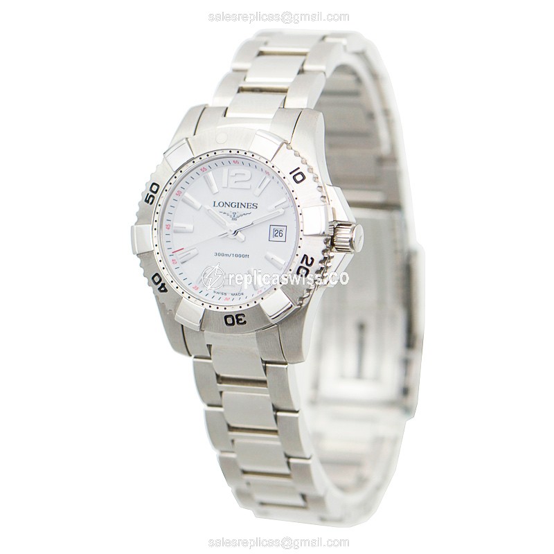 Longines CONQUEST Quartz Replica - White Dial, Steel Case | Silver Clasp, Steel Strap - View 3