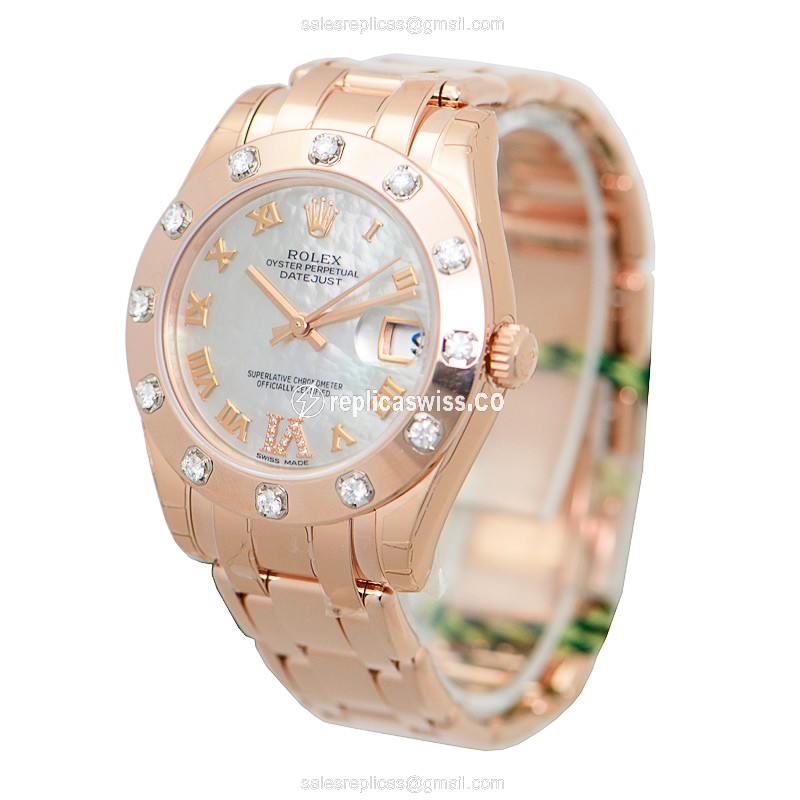 Rolex Datejust Lady Replica - Automatic - 18kt Rose Gold Case - Silver Dial - Pink Gold Strap - View 3