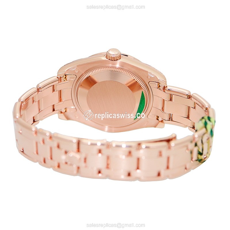 Rolex Datejust Lady Replica - Automatic - 18kt Rose Gold Case - Silver Dial - Pink Gold Strap - View 4