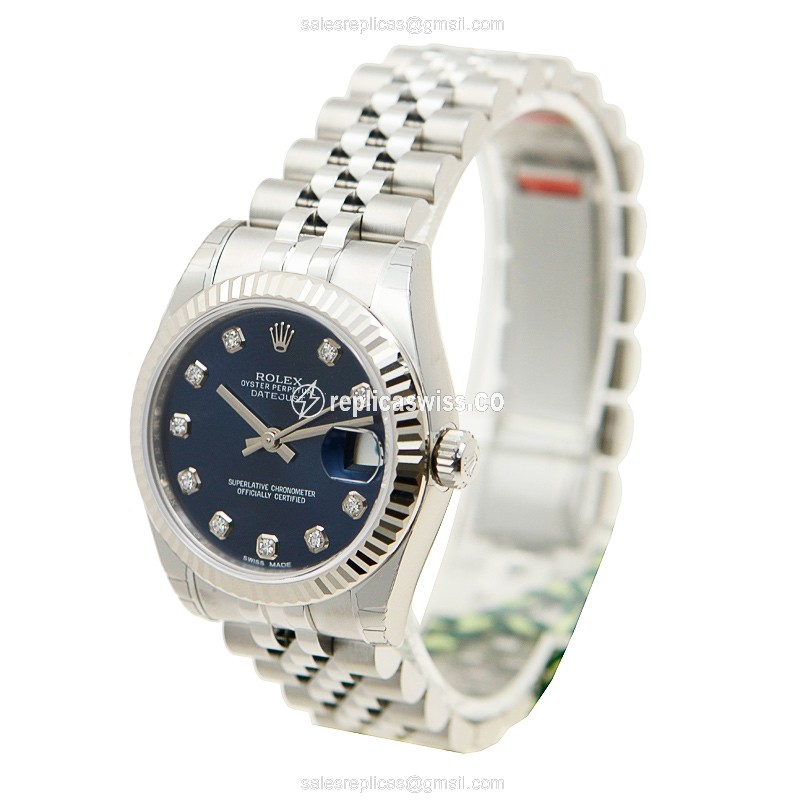 Rolex Datejust Replica - Automatic - White Gold - Blue Dial, Steel Clasp & Strap - View 3