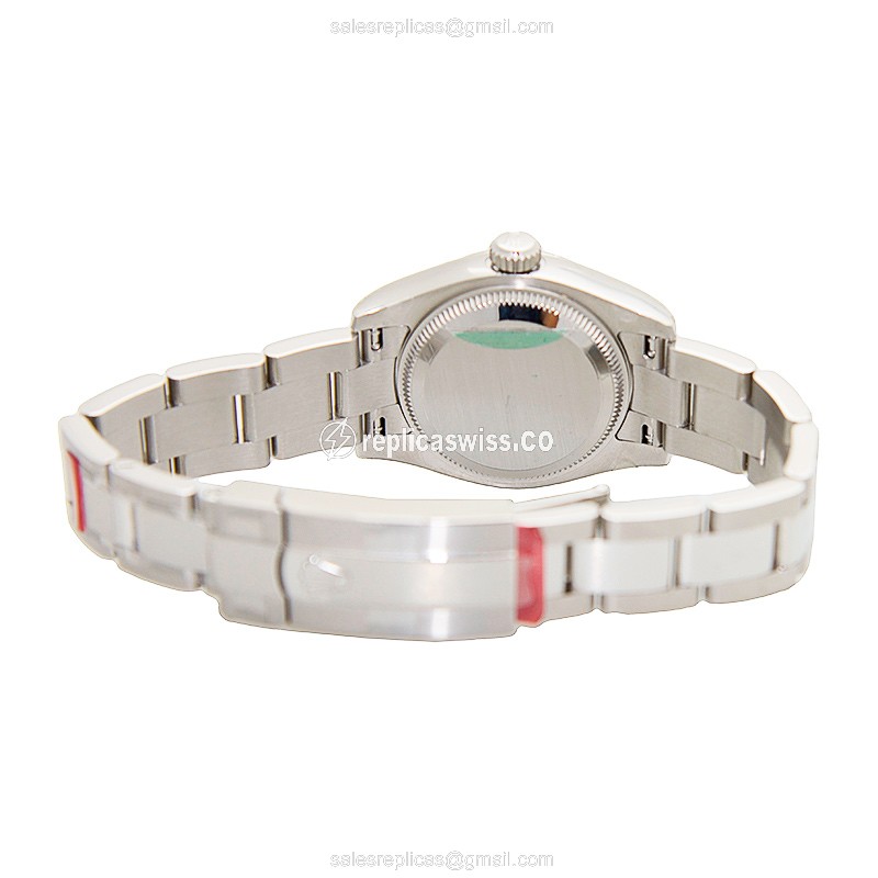 Rolex Lady Datejust Replica - Automatic - 18kt White Gold - Black Dial - Steel Band - View 4