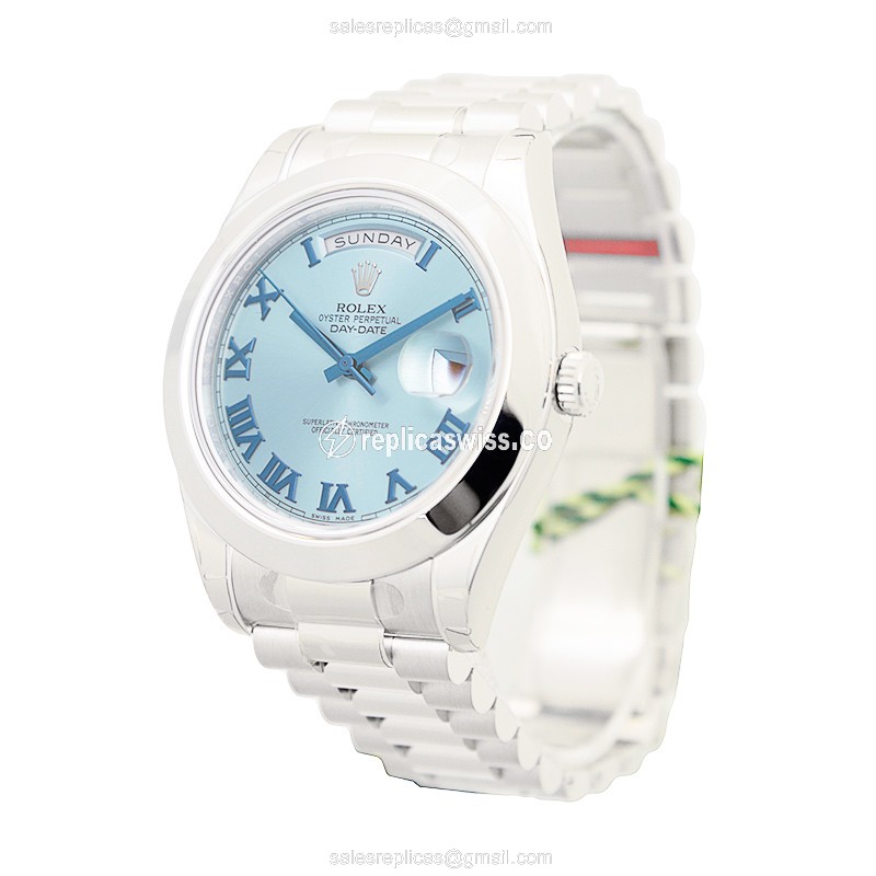 Rolex Day-Date Replica - Automatic - White Gold - Blue Dial, Silver Clasp & Steel Strap - View 3