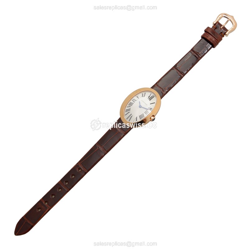 Cartier W8000007 BAIGNOIRE - Quartz - 18kt Rose Gold - Silver Dial - Brown Alligator Strap - View 2
