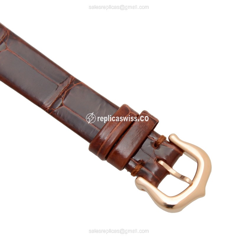 Cartier W8000007 BAIGNOIRE - Quartz - 18kt Rose Gold - Silver Dial - Brown Alligator Strap - View 4