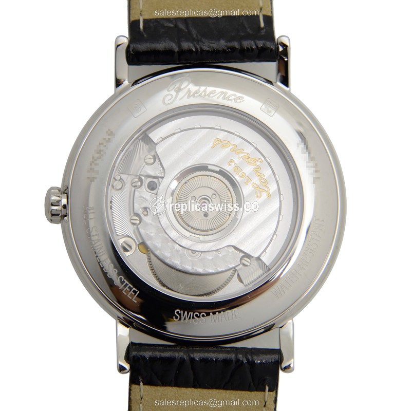 Longines Presence Replica - Automatic - Stainless Steel - White Dial - Leather Strap - Black Buckle - View 3