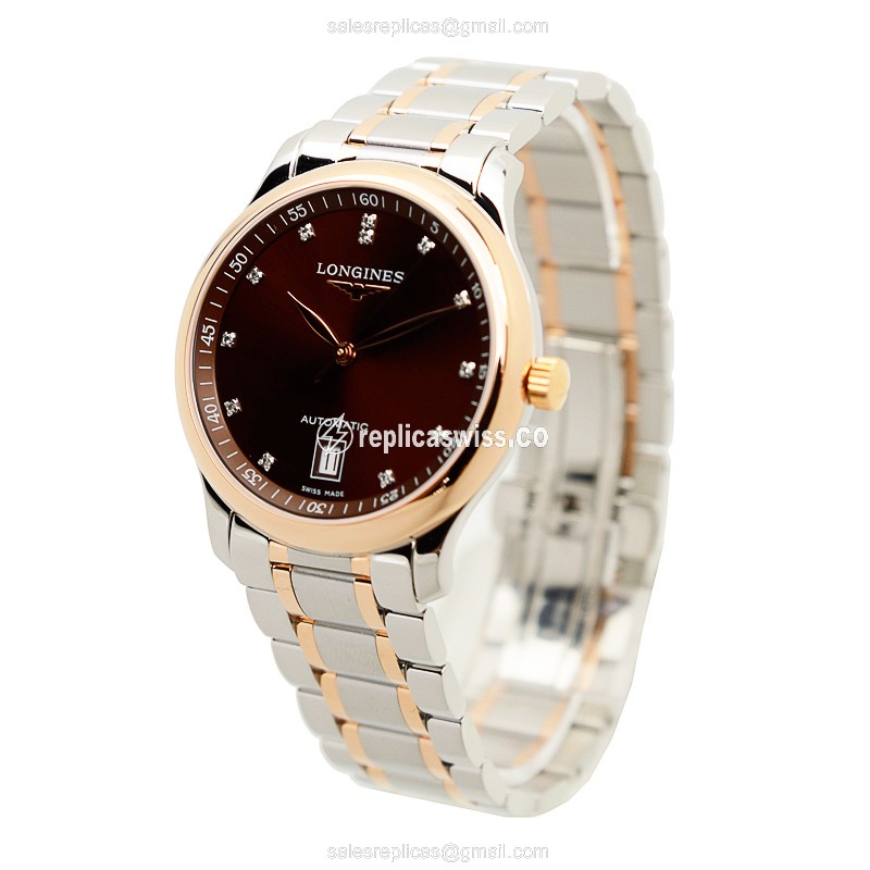 Longines L2.628.5.67.7 Replica - Automatic - Brown Dial - Gold-Plated Case & Strap - View 3