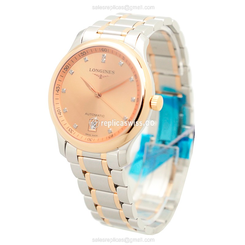 Longines L2.628.5.99.7 Replica - Automatic 18kt Rose/Steel - Pink Dial - Silver Clasp - View 3