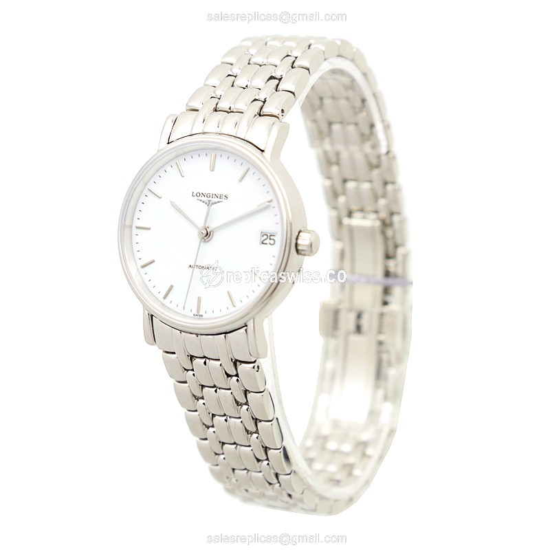 Longines Presence Replica - Automatic - Steel Case - White Dial on Silver Strap - View 3