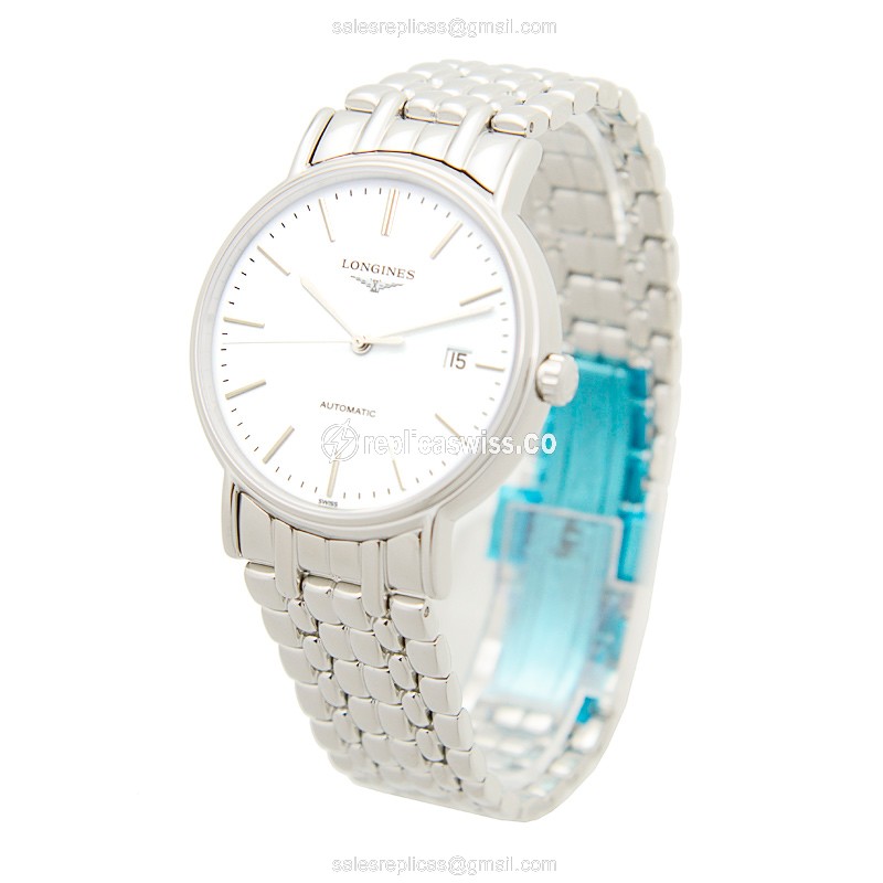 Longines Presence Replica - Automatic - Steel Case - White Dial on Silver Strap - View 3