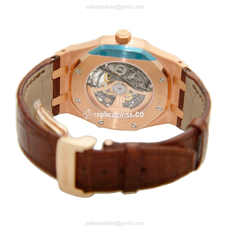 Audemars Piguet Royal Oak Replica - Automatic - 18kt Rose Gold - Dark Grey Dial - Brown Alligator Strap - View 3