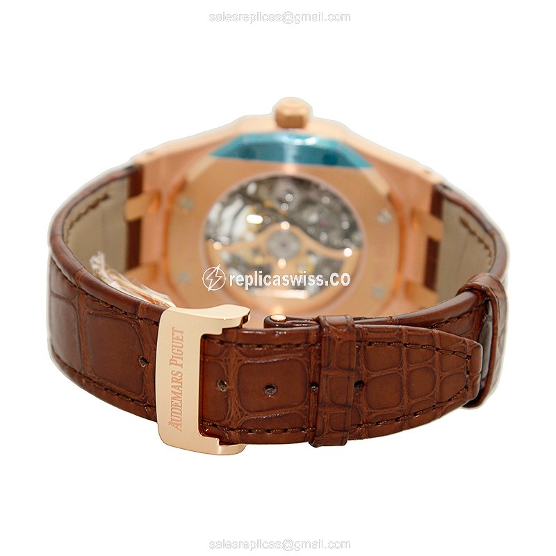 Audemars Piguet Royal Oak Replica - Automatic - 18kt Rose Gold - Dark Grey Dial - Brown Alligator Strap - View 4