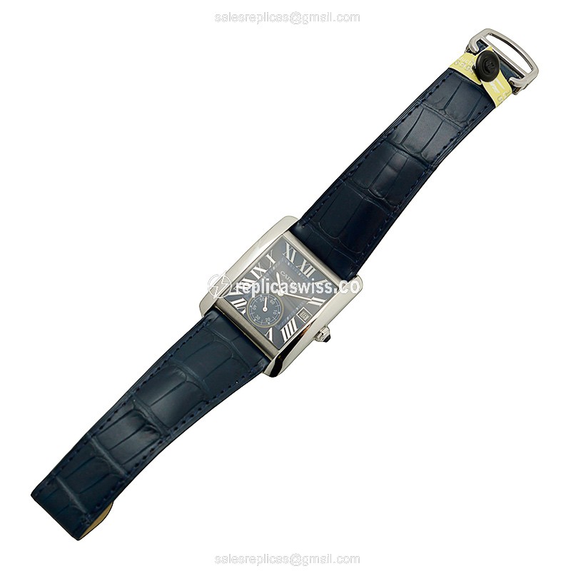 Cartier TANK Automatic - Steel Case - Blue Dial - Alligator Blue Strap - View 2