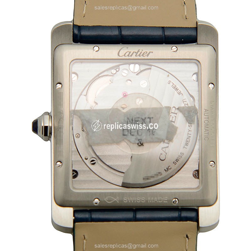 Cartier TANK Automatic - Steel Case - Blue Dial - Alligator Blue Strap - View 3