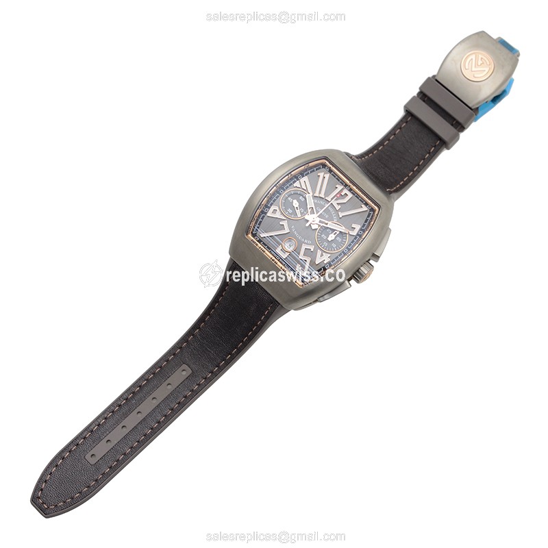 Franck Muller V 45 CC DT TT BR5N Vanguard Replica - Automatic - Stainless Steel - Gray Dial, Leather Strap - View 2