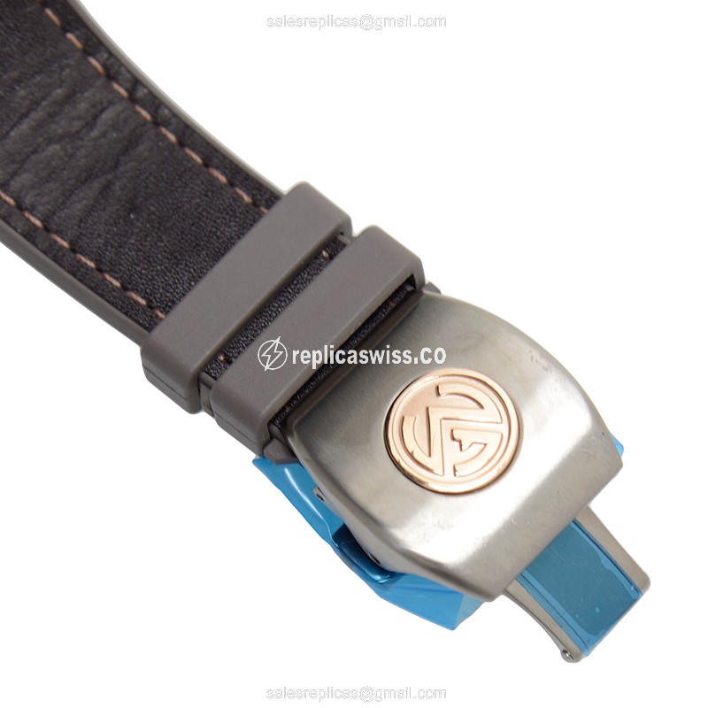Franck Muller V 45 CC DT TT BR5N Vanguard Replica - Automatic - Stainless Steel - Gray Dial, Leather Strap - View 4