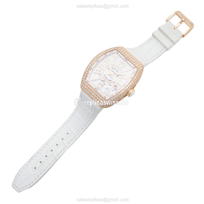 Franck Muller V 45 SC DT D 5N BC VANGUARD Replica - Automatic - 18kt Rose Gold Case - White Dial & Diamond Bezel - View 2