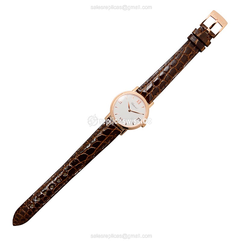 Chopard Classic Quartz 18kt Rose Gold - White Dial - Alligator Brown - Buckle Clasp - View 2