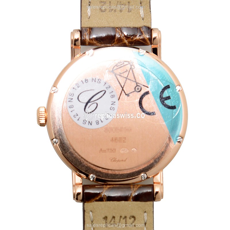Chopard Classic Quartz 18kt Rose Gold - White Dial - Alligator Brown - Buckle Clasp - View 3