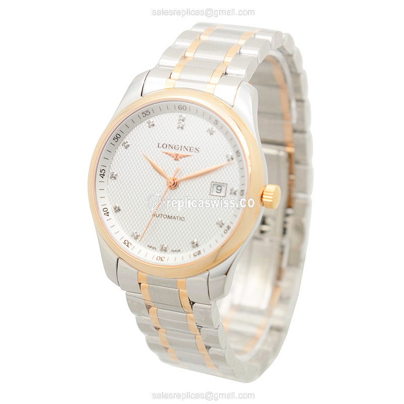 Longines Master Automatic 18kt Rose & Steel - White Dial, Silver Steel Strap, Clasp - View 3