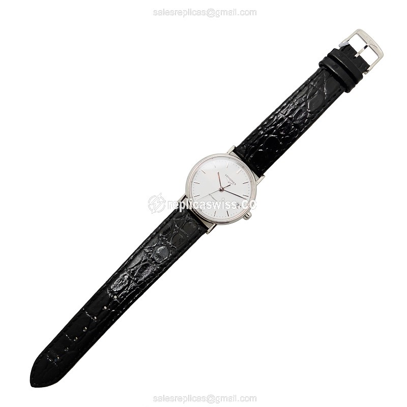 Longines Presence Replica - Automatic - Stainless Steel - White Dial, Leather Strap - View 2