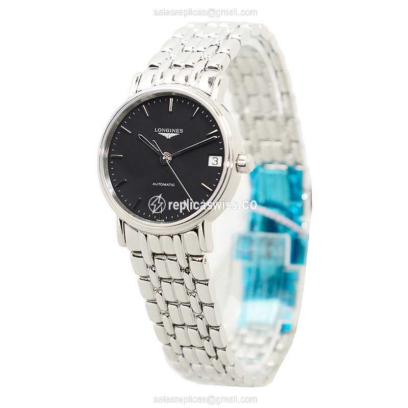 Longines Presence Replica - Automatic - Steel Case - Black Dial - Silver Strap - View 3