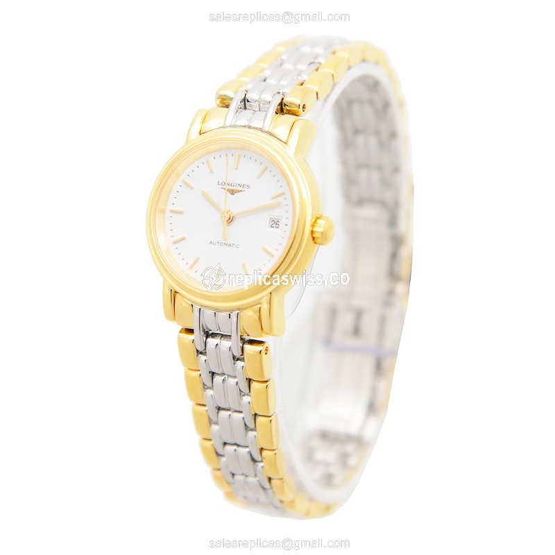 Longines Presence Replica - Automatic - Gold-Plated - White Dial - Steel Strap - View 3