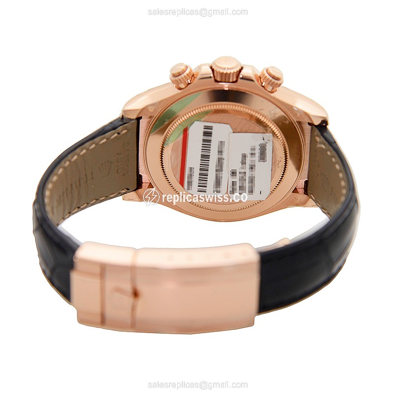 Rolex Daytona Replica - Automatic - 18kt Rose Gold - Pink Dial, Black Leather Strap - View 4