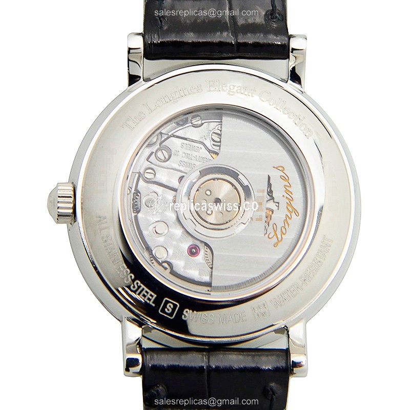Longines L4.310.4.87.2 Replica - Automatic - Steel Case, Silver Dial, Black Alligator Strap - View 3